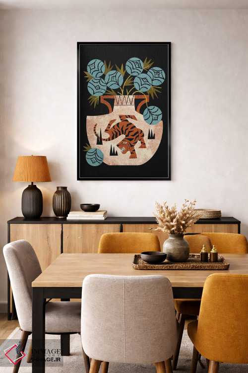 تابلو مدرن دسته گل گلدان ببر اثر رنیا ال. تول - D5B