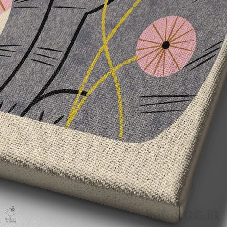 تابلو مدرن گربه راه راه و گل های وحشی اثر رنیا ال. تول - نمای نزدیک بافت بوم