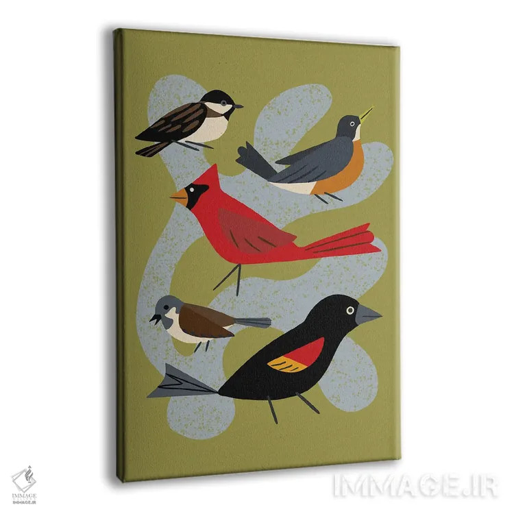 تابلو مینیمال پنج پرنده اثر رنیا ال. تول - نمای پرسپکتیو محصول