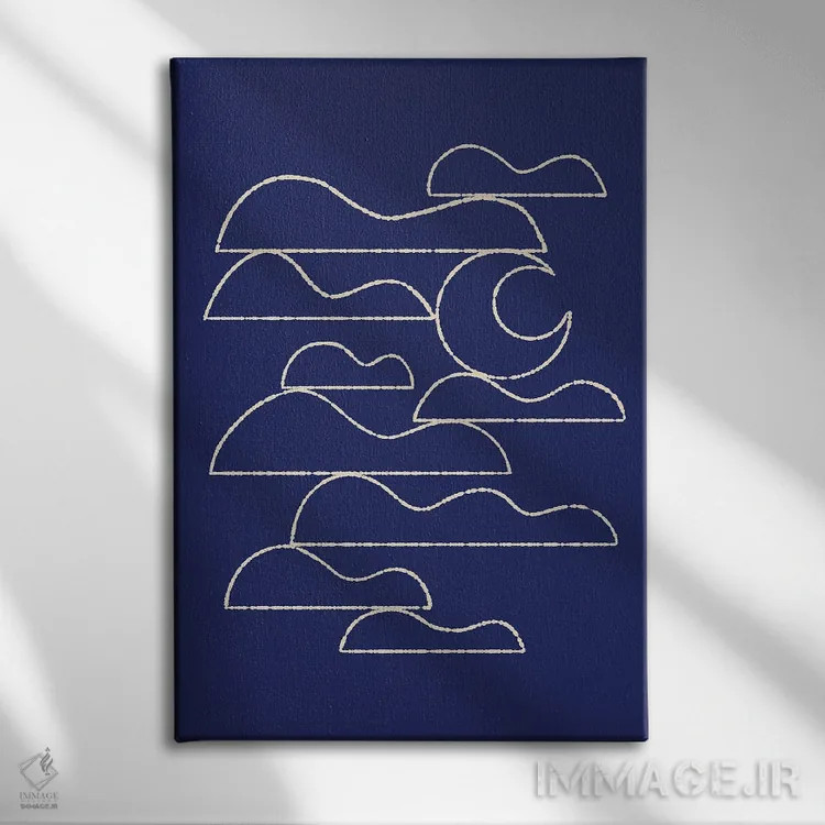 تابلو مینیمال ماه و منظره ابرها شماره یک اثر رنیا ال. تول - نمای روبهرو روی دیوار