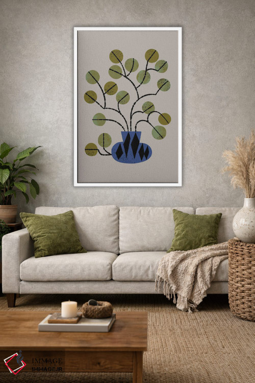 تابلو مدرن گلدان اکالیپتوس اثر رنیا ال. تول - D1W