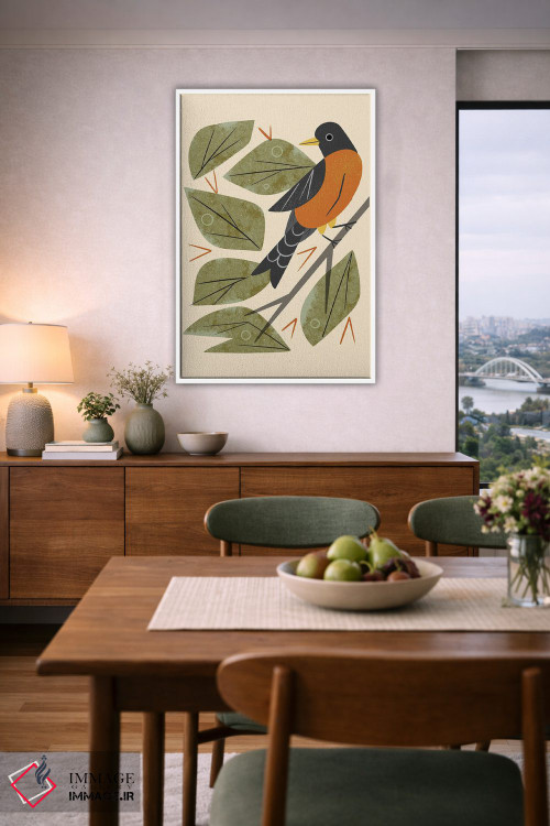 تابلو مدرن سینه سرخ نشسته اثر رنیا ال. تول - D6W