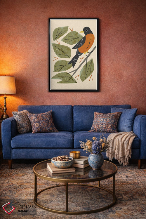 تابلو مدرن سینه سرخ نشسته اثر رنیا ال. تول - D5B