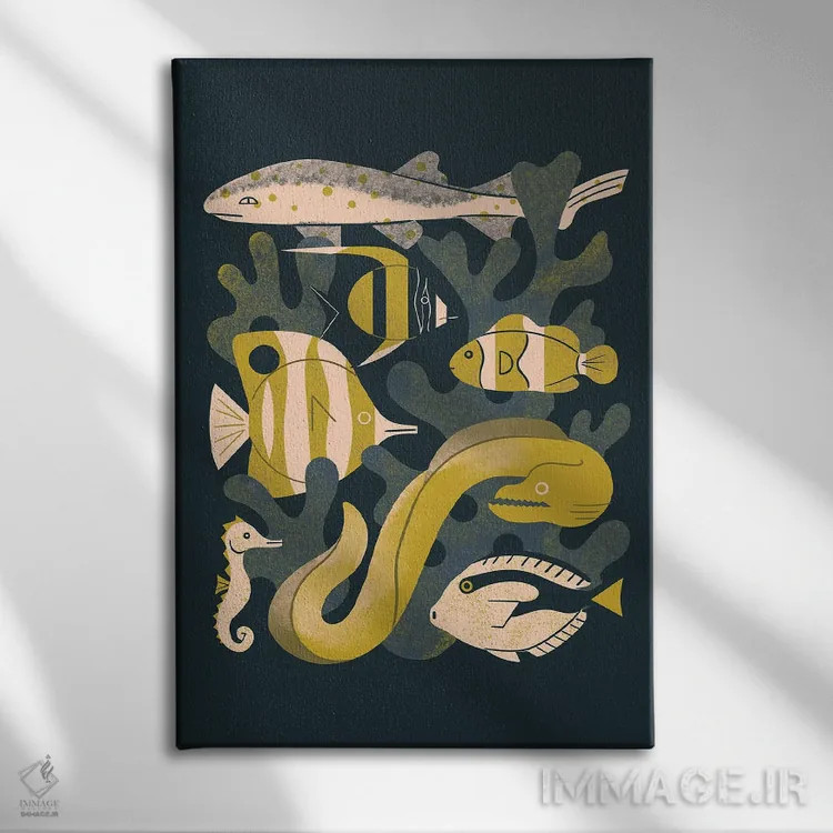 تابلو مدرن ماهی های مرجانی اثر رنیا ال. تول - نمای روبهرو روی دیوار