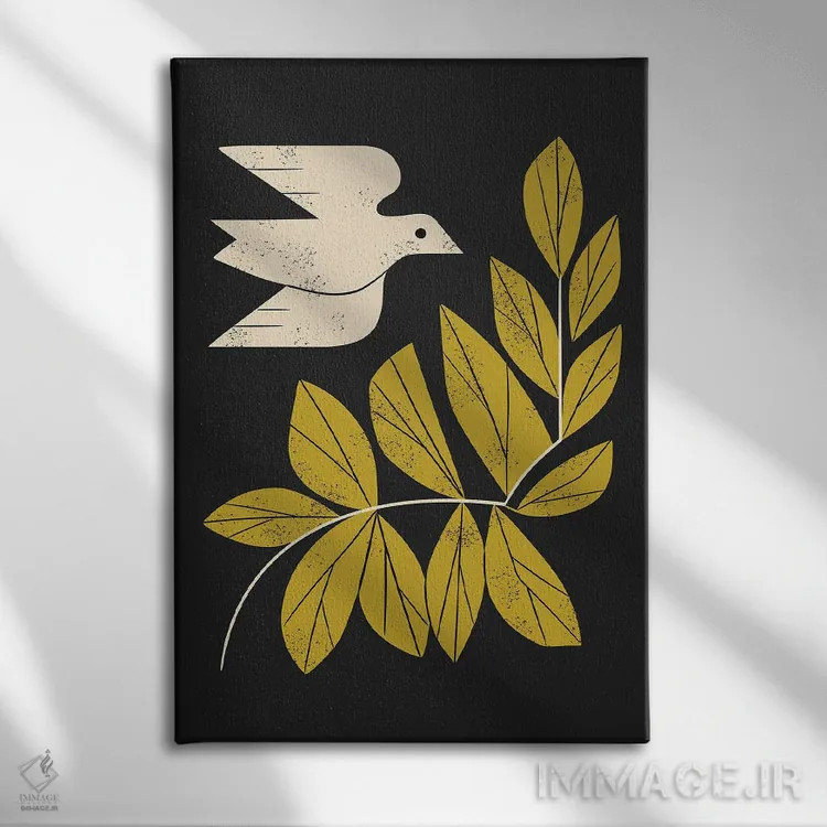 تابلو مدرن قمری و شاخه اثر رنیا ال. تول - نمای روبهرو روی دیوار