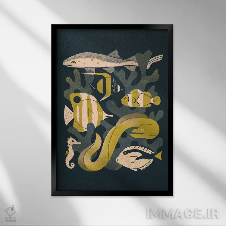 تابلو مدرن ماهی های مرجانی اثر رنیا ال. تول - نمای قابدار مشکی