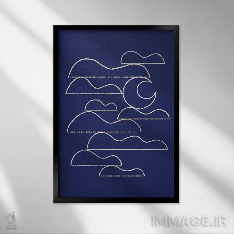 تابلو مینیمال ماه و منظره ابرها شماره یک اثر رنیا ال. تول - نمای قابدار مشکی