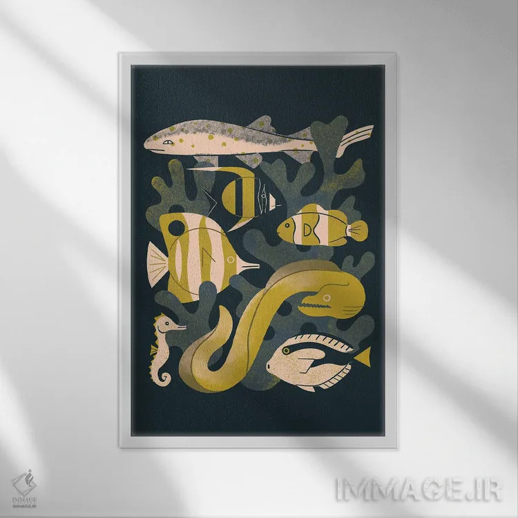 تابلو مدرن ماهی های مرجانی اثر رنیا ال. تول - نمای قابدار سفید