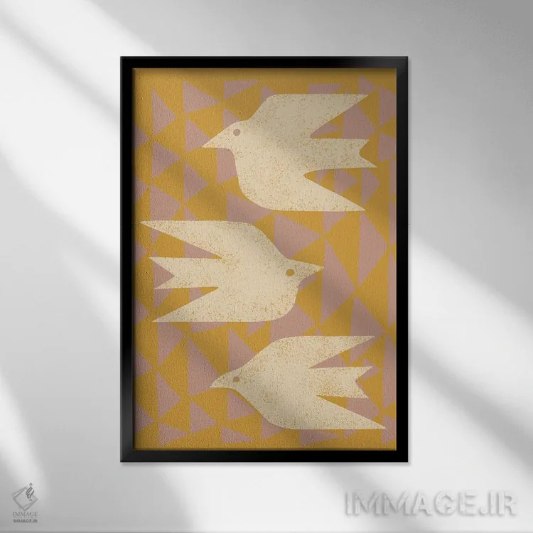 تابلو مینیمال قمری ها در پرواز اثر رنیا ال. تول - نمای قابدار مشکی