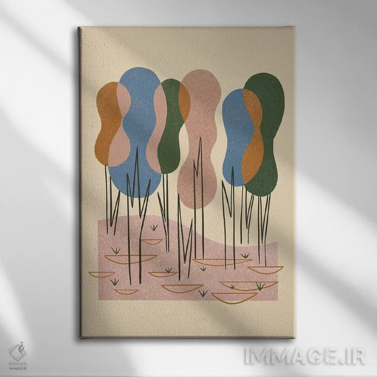 تابلو مینیمال جنگل رویاگونه اثر رنیا ال. تول - نمای روبهرو روی دیوار
