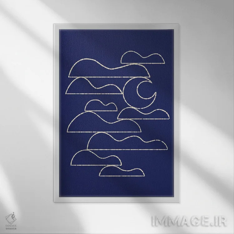 تابلو مینیمال ماه و منظره ابرها شماره یک اثر رنیا ال. تول - نمای قابدار سفید