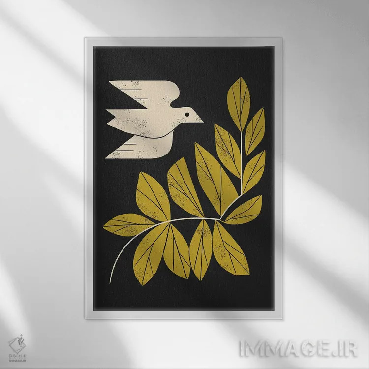 تابلو مدرن قمری و شاخه اثر رنیا ال. تول - نمای قابدار سفید