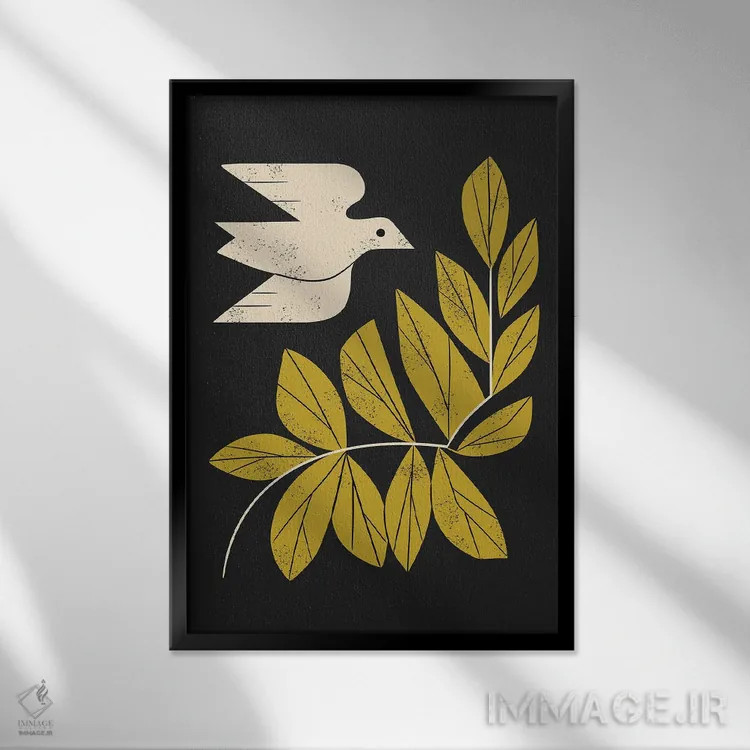 تابلو مدرن قمری و شاخه اثر رنیا ال. تول - نمای قابدار مشکی