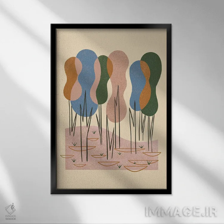 تابلو مینیمال جنگل رویاگونه اثر رنیا ال. تول - نمای قابدار مشکی