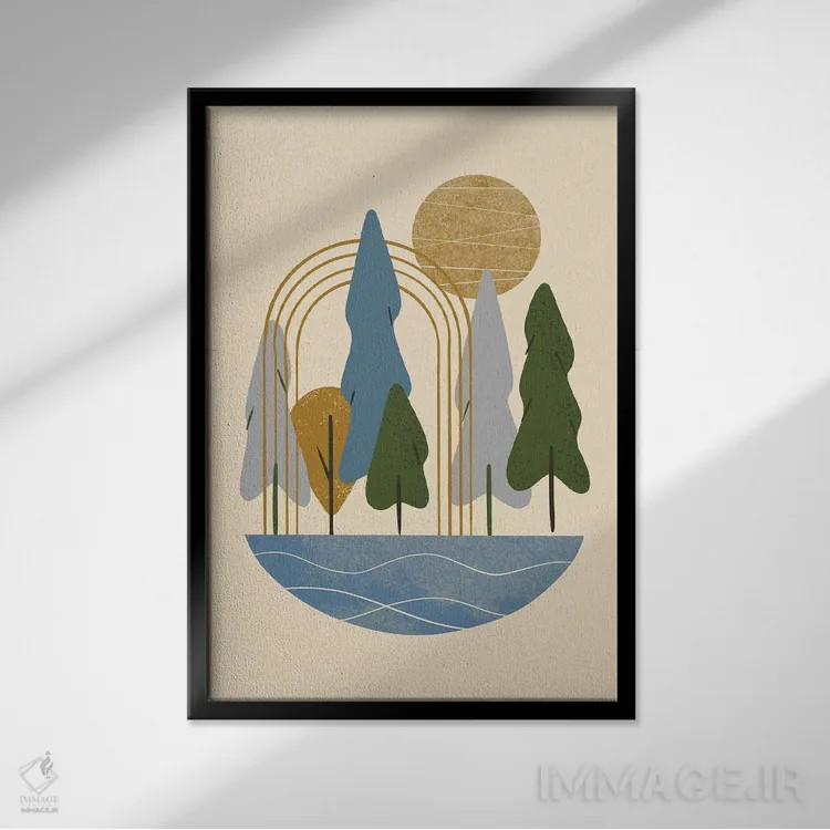 تابلو مینیمال دروازه جنگل اثر رنیا ال. تول - نمای قابدار مشکی