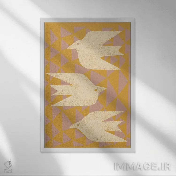 تابلو مینیمال قمری ها در پرواز اثر رنیا ال. تول - نمای قابدار سفید