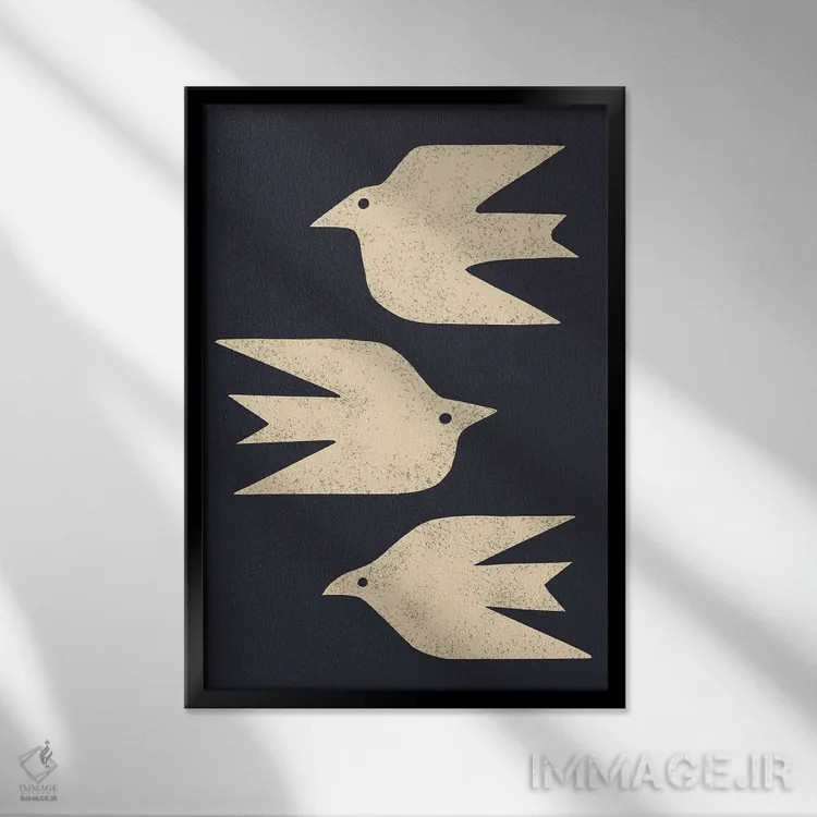 تابلو مینیمال قمری ها در پرواز اثر رنیا ال. تول - نمای قابدار مشکی