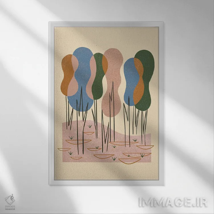 تابلو مینیمال جنگل رویاگونه اثر رنیا ال. تول - نمای قابدار سفید