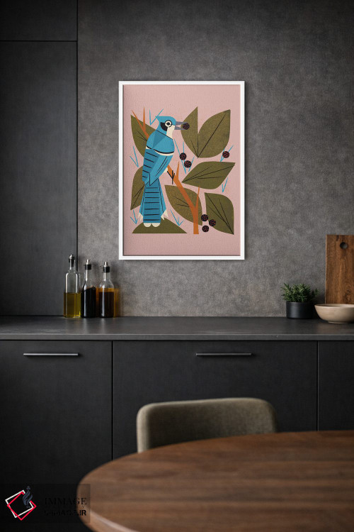 تابلو مدرن زاغ کبود با توت ها اثر رنیا ال. تول - D1W