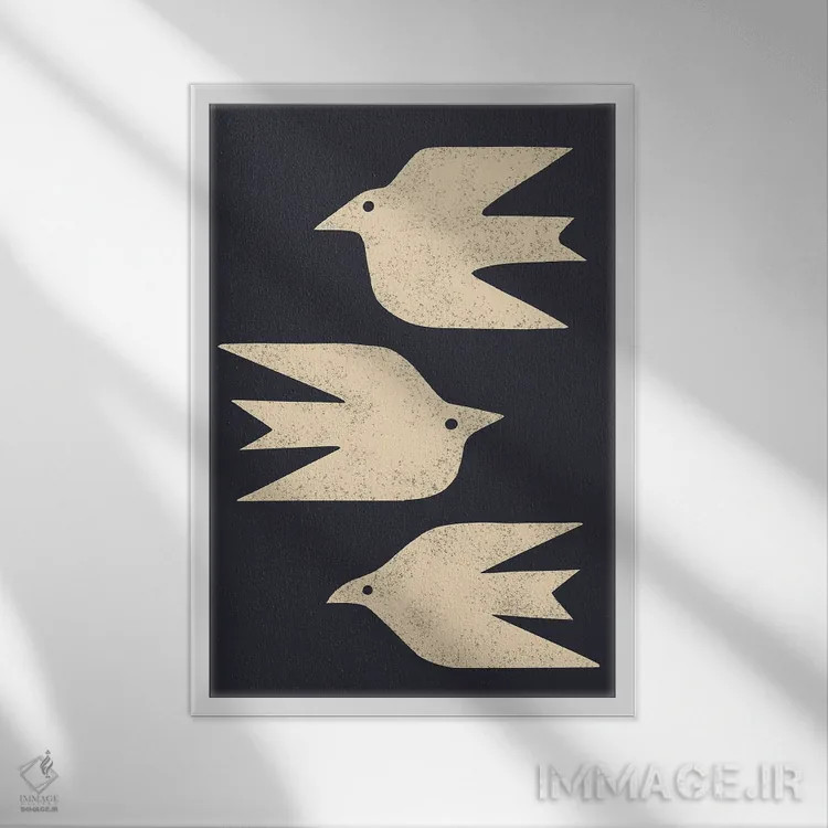 تابلو مینیمال قمری ها در پرواز اثر رنیا ال. تول - نمای قابدار سفید