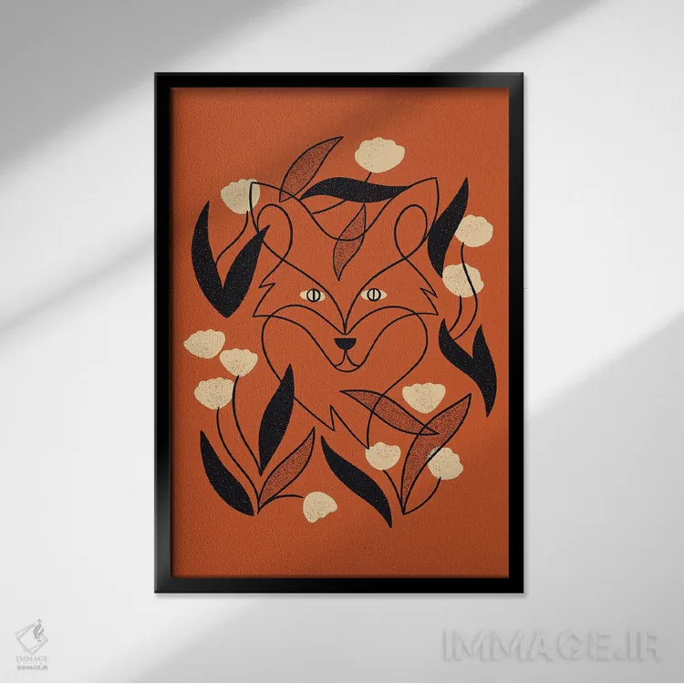 تابلو مینیمال روباه گلدار اثر رنیا ال. تول - نمای قابدار مشکی