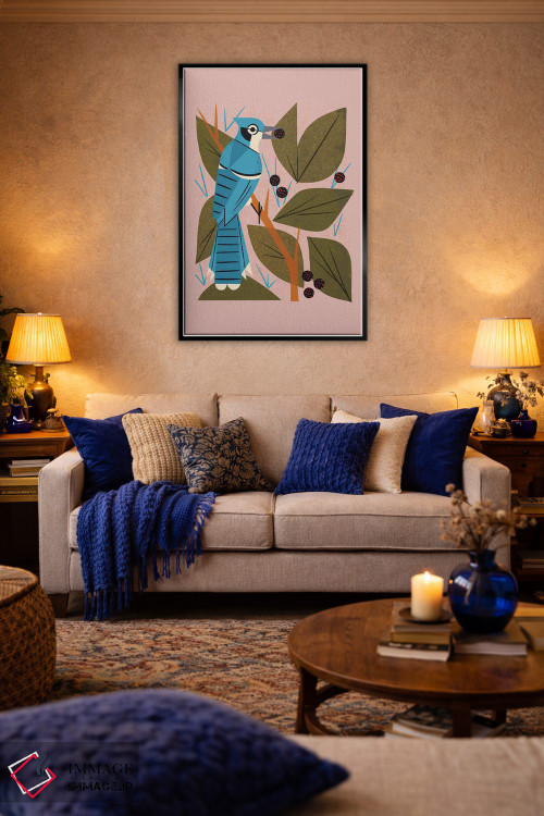 تابلو مدرن زاغ کبود با توت ها اثر رنیا ال. تول - D4B