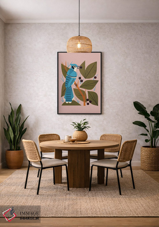 تابلو مدرن زاغ کبود با توت ها اثر رنیا ال. تول - D3B