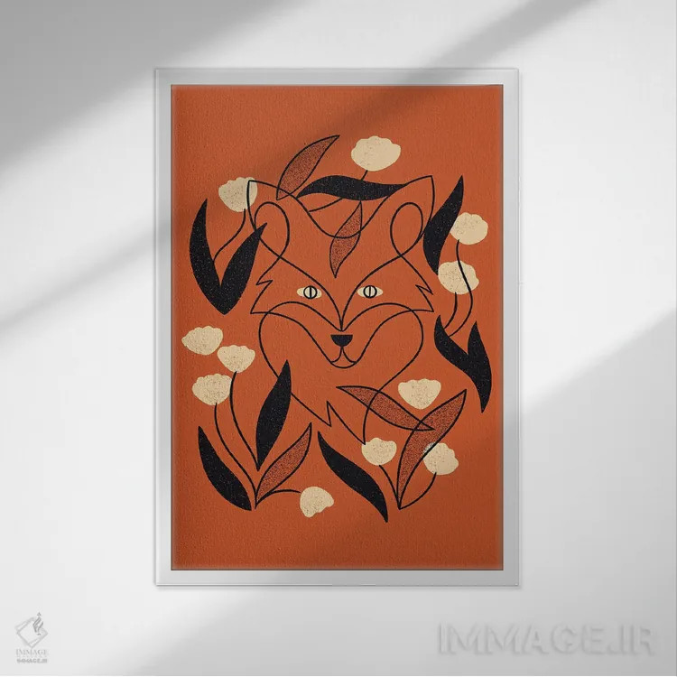 تابلو مینیمال روباه گلدار اثر رنیا ال. تول - نمای قابدار سفید