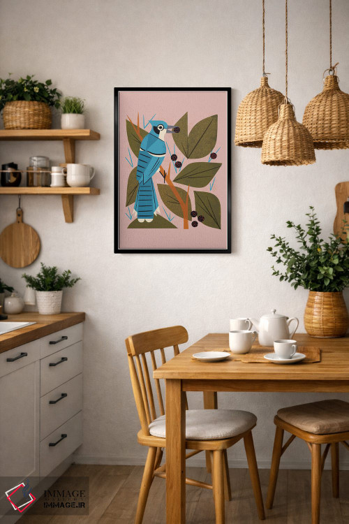 تابلو مدرن زاغ کبود با توت ها اثر رنیا ال. تول - D6B