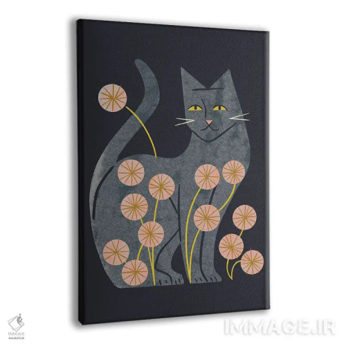 تابلو مدرن گربه خاکستری و گل ها اثر رنیا ال. تول - نمای پرسپکتیو محصول