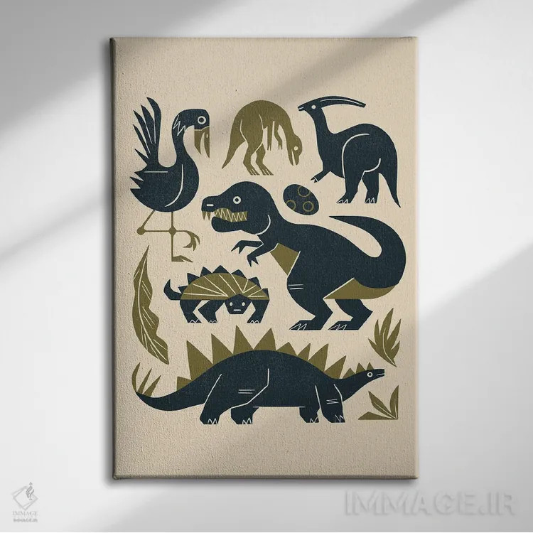 تابلو مدرن دوستان ژوراسیک اثر رنیا ال. تول - نمای روبهرو روی دیوار