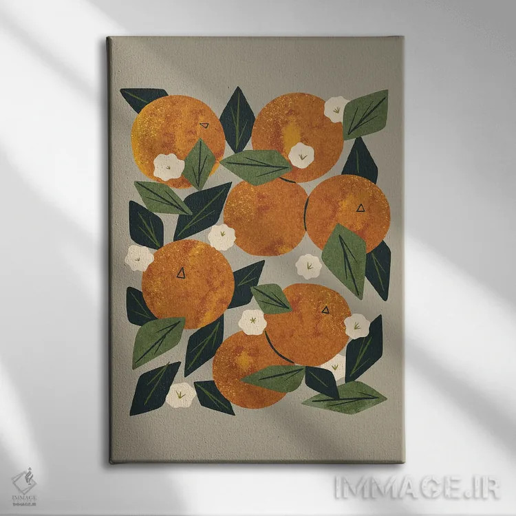 تابلو مدرن دسته گل نارنجی اثر رنیا ال. تول - نمای روبهرو روی دیوار