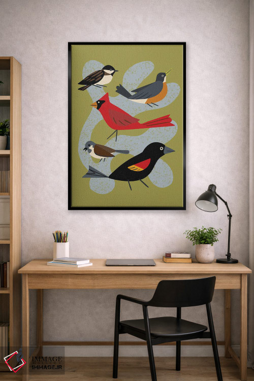 تابلو مینیمال پنج پرنده اثر رنیا ال. تول - D2B
