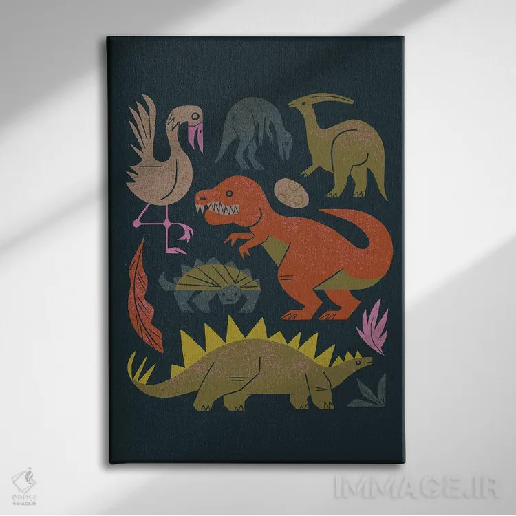 تابلو مدرن دوستان ژوراسیک اثر رنیا ال. تول - نمای روبهرو روی دیوار
