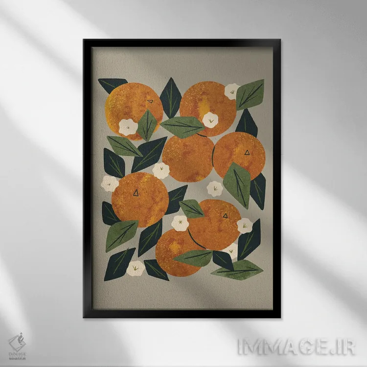 تابلو مدرن دسته گل نارنجی اثر رنیا ال. تول - نمای قابدار مشکی