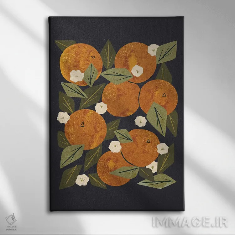 تابلو مدرن دسته گل نارنجی اثر رنیا ال. تول - نمای روبهرو روی دیوار