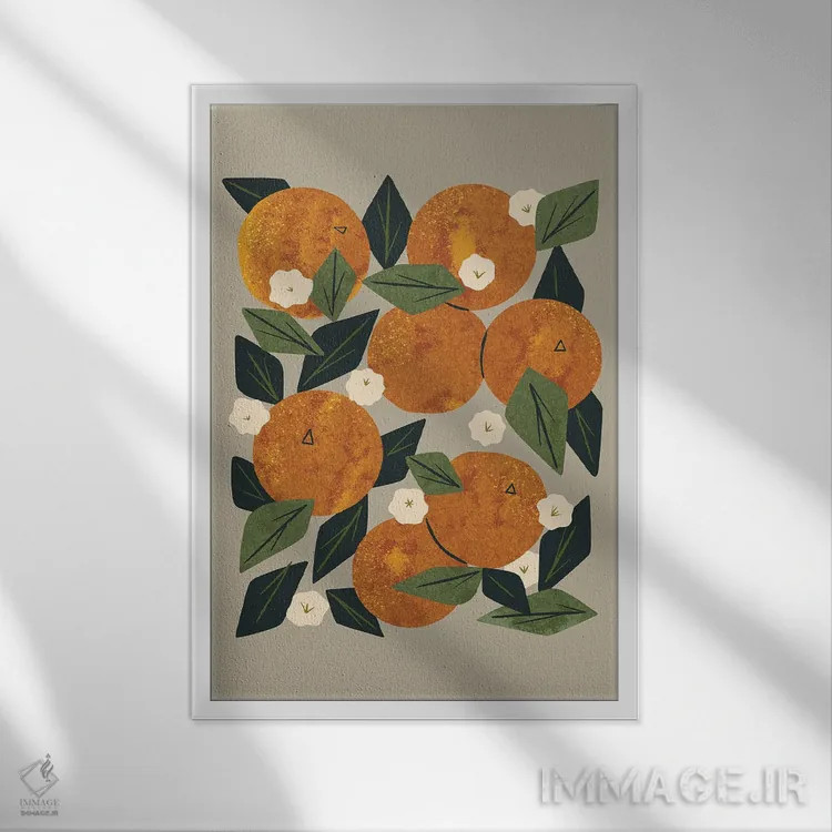 تابلو مدرن دسته گل نارنجی اثر رنیا ال. تول - نمای قابدار سفید