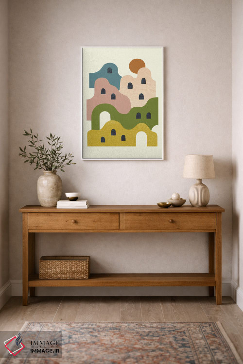 تابلو مینیمال روستای گلی هنگام غروب اثر رنیا ال. تول - D1W