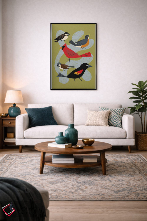 تابلو مینیمال پنج پرنده اثر رنیا ال. تول - D5B