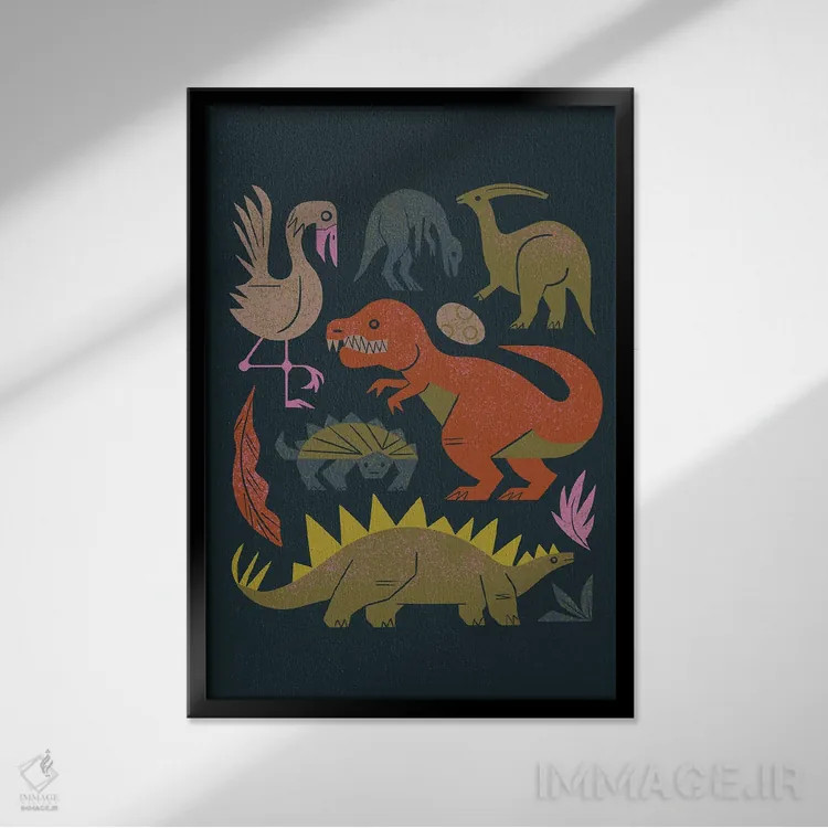 تابلو مدرن دوستان ژوراسیک اثر رنیا ال. تول - نمای قابدار مشکی