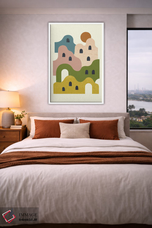 تابلو مینیمال روستای گلی هنگام غروب اثر رنیا ال. تول - D3W