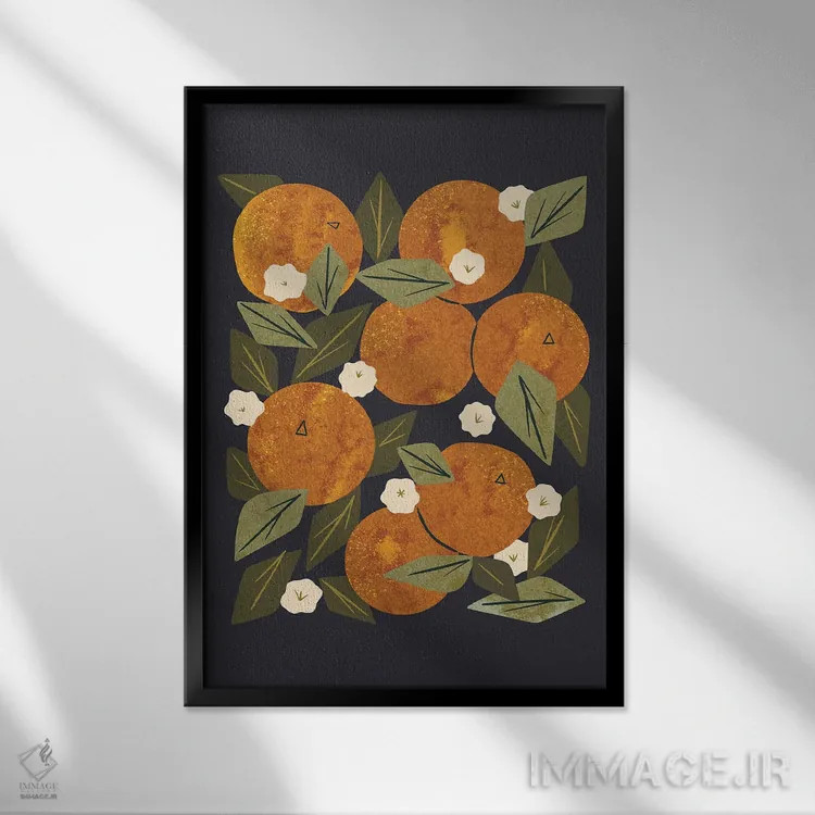 تابلو مدرن دسته گل نارنجی اثر رنیا ال. تول - نمای قابدار مشکی