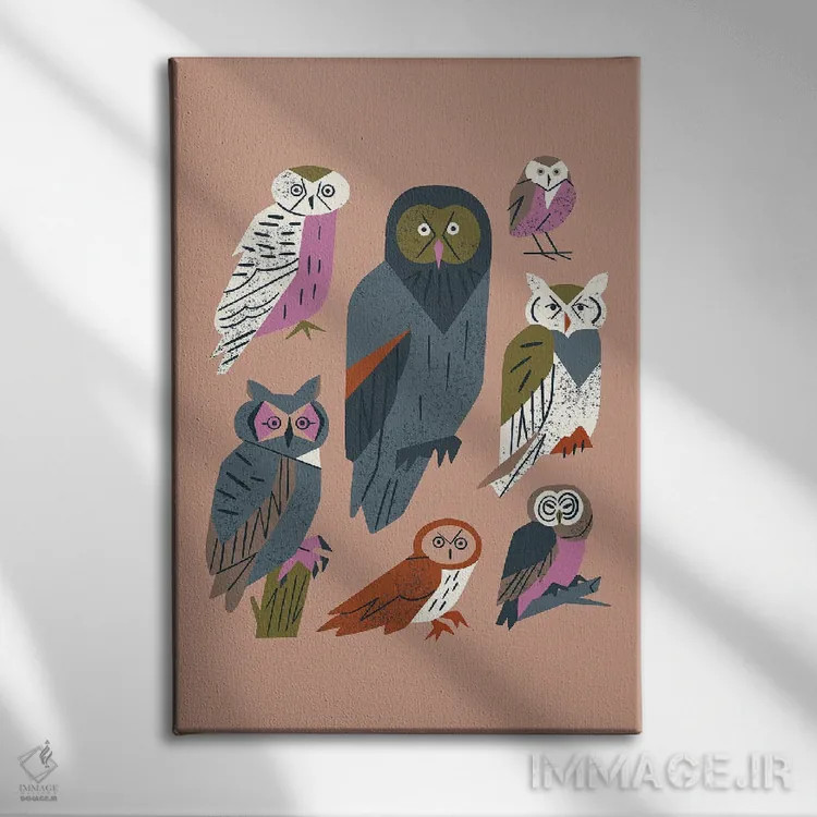 تابلو مینیمال دوستان جغد اثر رنیا ال. تول - نمای روبهرو روی دیوار