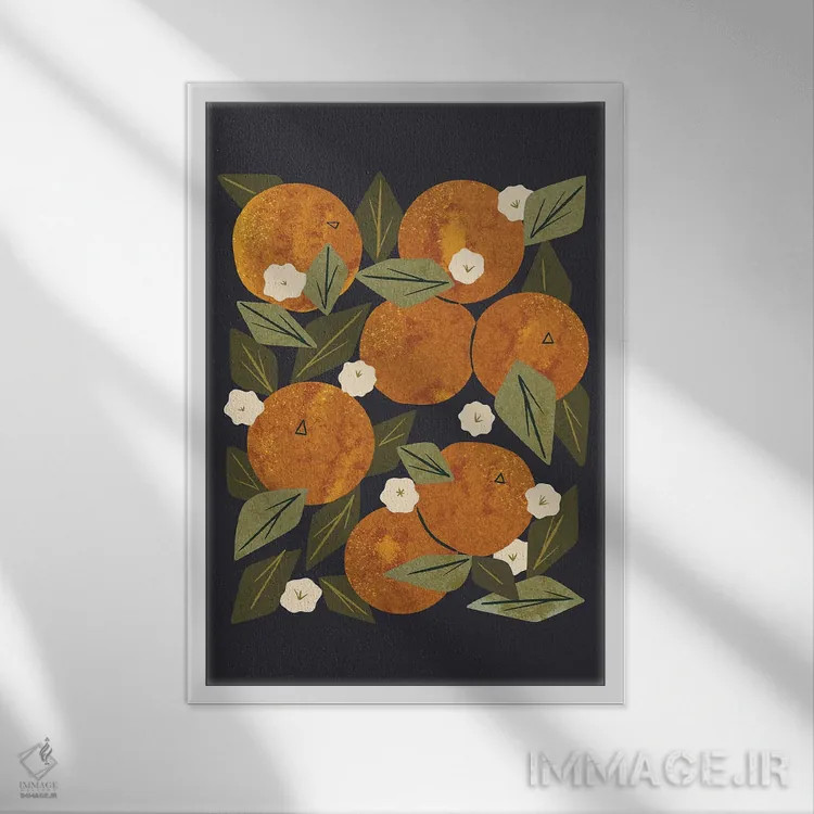 تابلو مدرن دسته گل نارنجی اثر رنیا ال. تول - نمای قابدار سفید