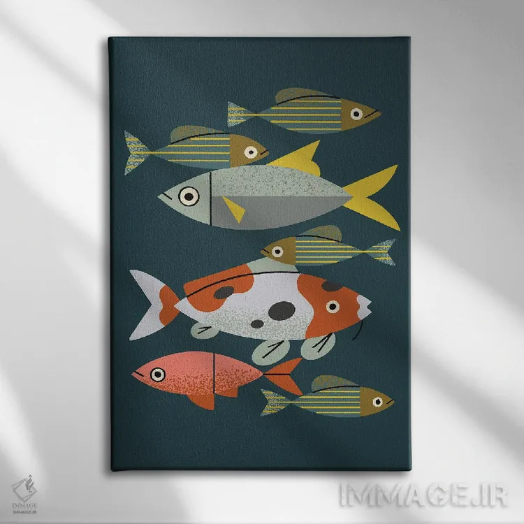 تابلو مینیمال ماهی های برکه اثر رنیا ال. تول - نمای روبهرو روی دیوار