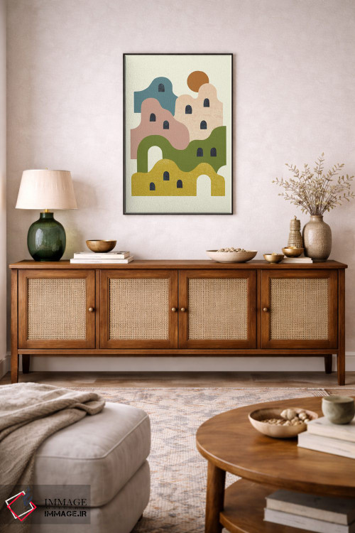 تابلو مینیمال روستای گلی هنگام غروب اثر رنیا ال. تول - D4B