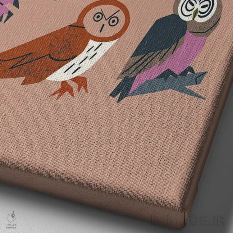 تابلو مینیمال دوستان جغد اثر رنیا ال. تول - نمای نزدیک بافت بوم