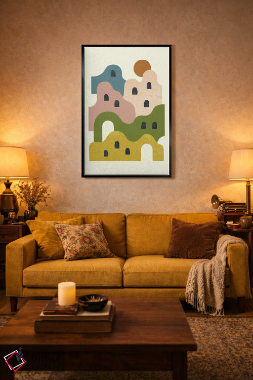 تابلو مینیمال روستای گلی هنگام غروب اثر رنیا ال. تول - D5B