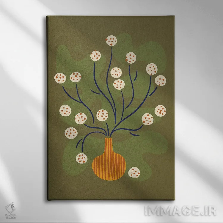 تابلو مینیمال طبیعت بی جان گل گرد اثر رنیا ال. تول - نمای روبهرو روی دیوار