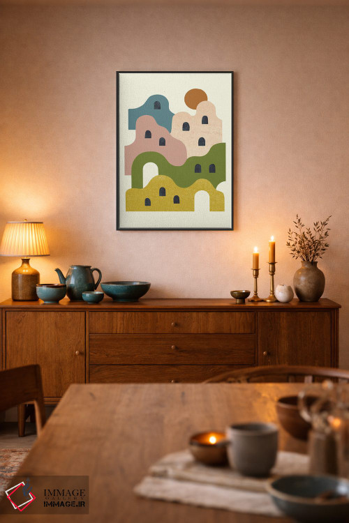 تابلو مینیمال روستای گلی هنگام غروب اثر رنیا ال. تول - D6B